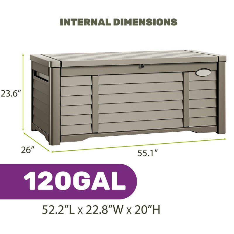 Edrosie Inc 120 Gallons Water Resistant Resin Lockable, Light Gray