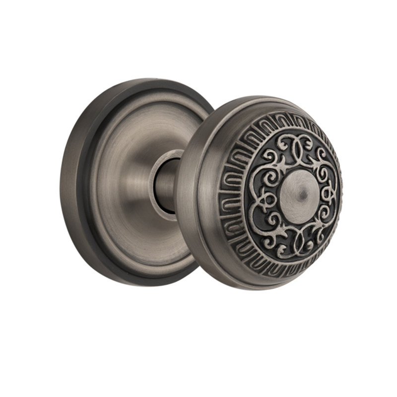 Poignée de porte Classic Rosette avec œuf et fléchettes, Étain antique, 2 3/4 po