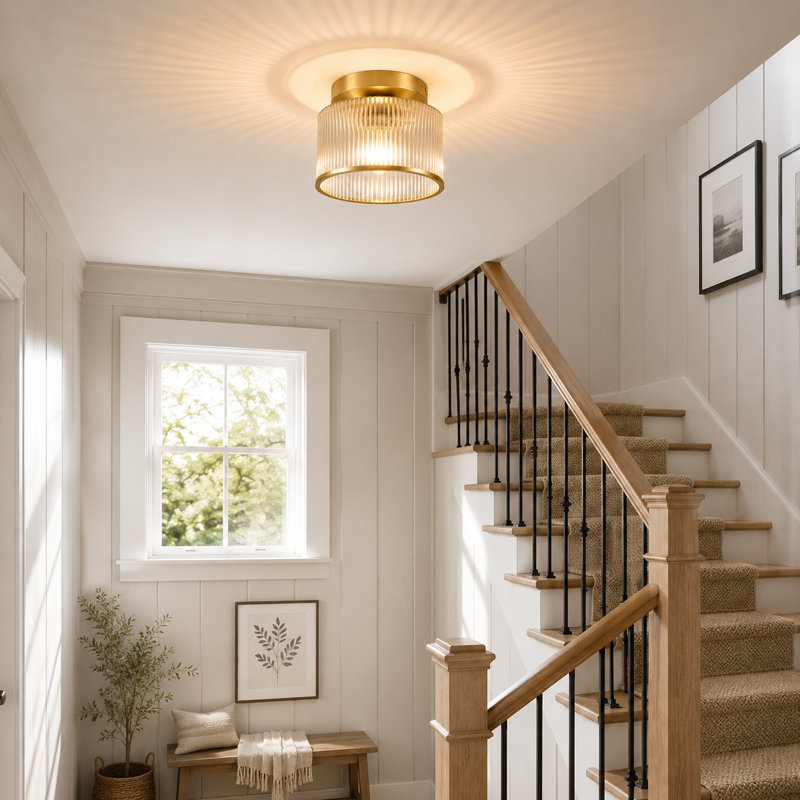Drum Semi Flush Mount Ceiling Lighting Fixture, Bronze