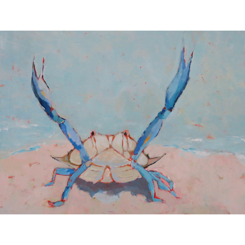 «Blue Crab 3» par Phyllis Adams - peinture encadrée, H 25,25 po x l 31,25 po