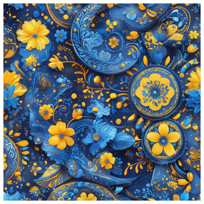 Blue Yellow Floral Motif Wall Tapestry - Floral Wall Decor
