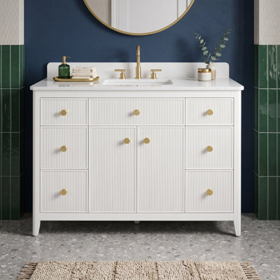 Ensemble de meuble-lavabo simple encastré blanc l 48 po Jacopo avec comptoir en pierre d'ingénierie blanc de Carrare