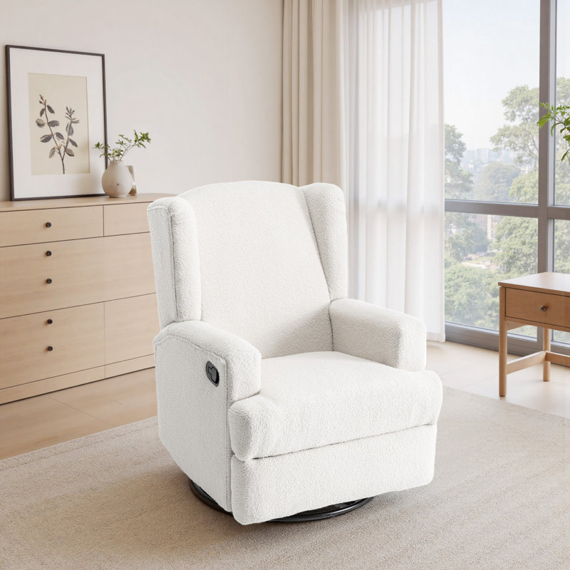 Upholstered 80 cm W Manual - Push Back Swivel Rock  Glider Recliner, Beige