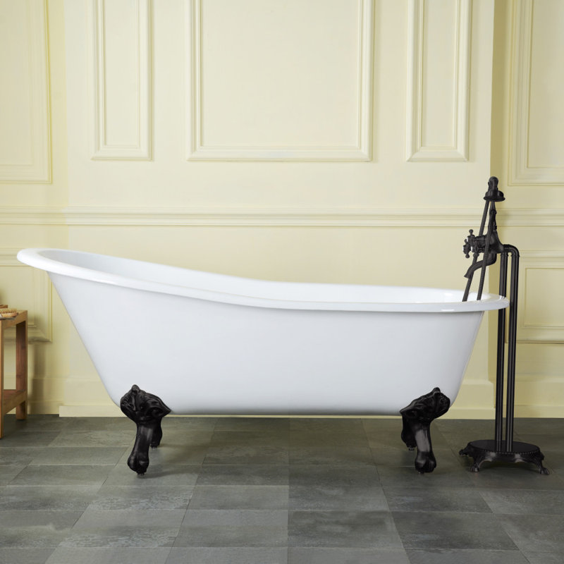 Kingston Brass Aqua Eden 57-Inch Cast Iron Oval Single Slipper Clawfoot Tub (No Faucet Drillings), Matte Black