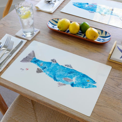 Blue Grey Striper Set of 8 Placemat – Ocean-Themed Coastal Decor