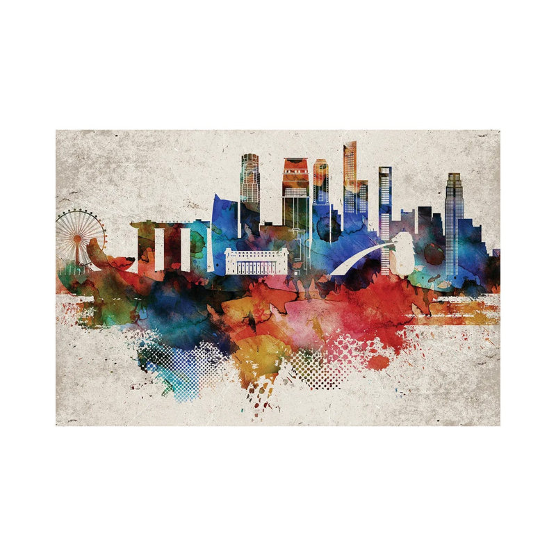 Singapore Abstract Skyline by WallDecorAddict - Wrapped Canvas Print, 20.32cm H x 30.48cm W x 1.91cm D