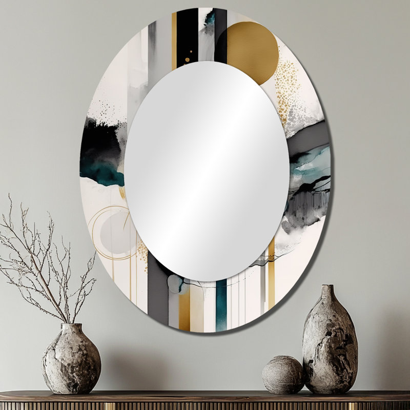 Abstrait transitionnel moderne Shapes III - Miroir mural moderne ovale, 40 po x 30 po
