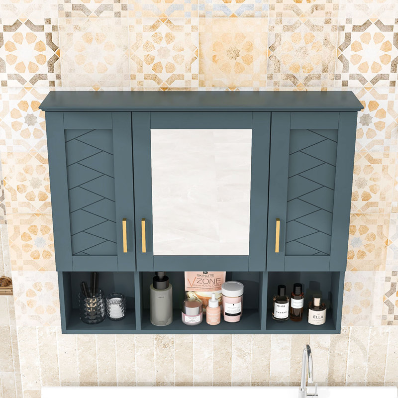 Armoire à pharmacie murale avec tablettes et portes réglables, Bleu