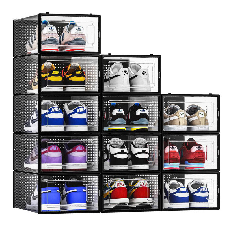 Stackable Shoe Storage Box, Clear/White