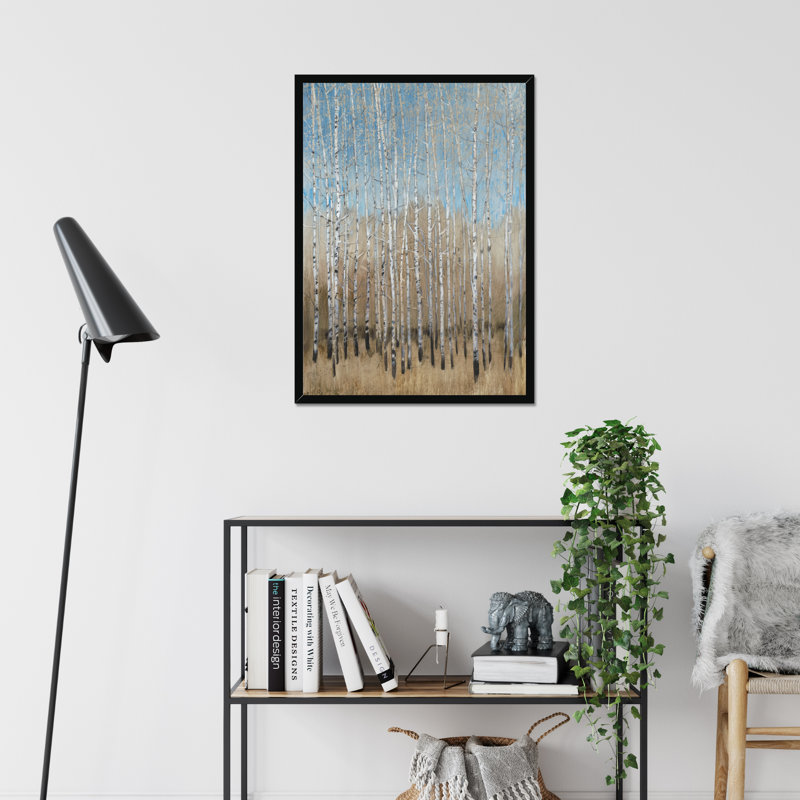 Dusty Blue Birches I by Timothy O' Toole - Painting, 50cm H x 34cm W, Black Framed Paper Print