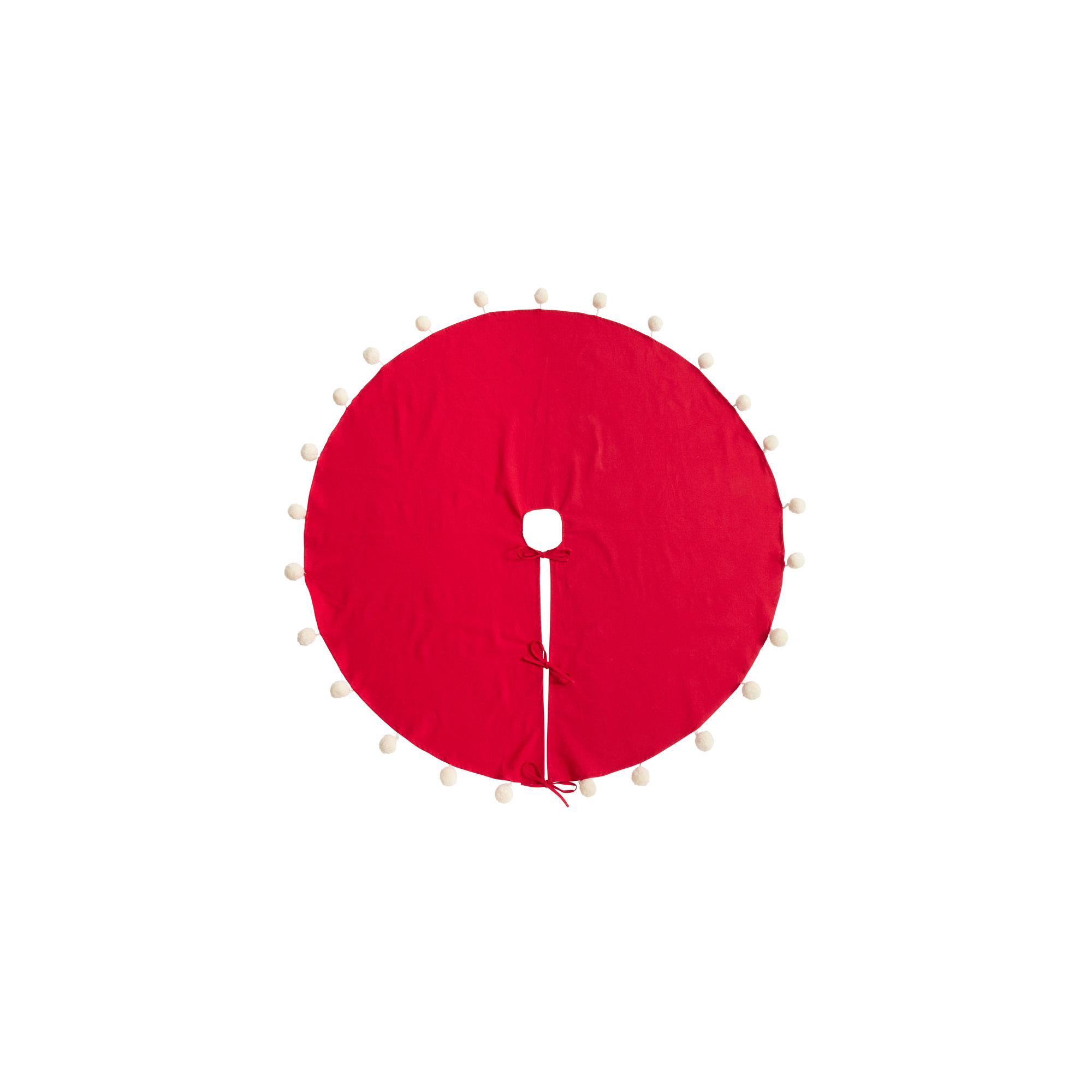 Pom Pom Collection Cotton Tree Skirt, Red, 72" x 72"
