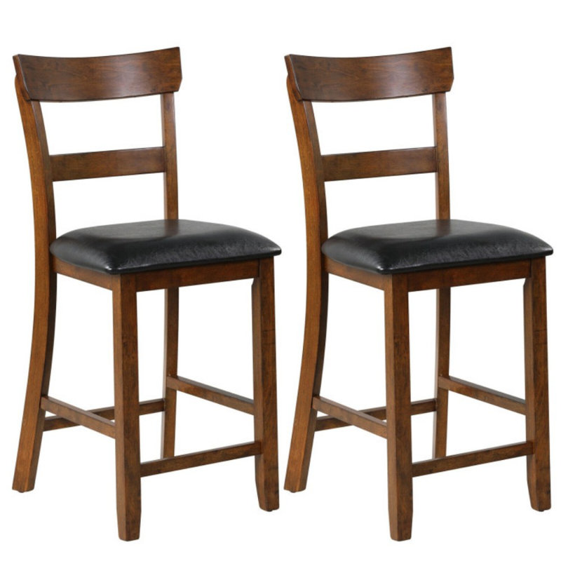 Ensemble de chaises à hauteur de comptoir 2 pièces avec siège en cuir et pieds en bois d'hévéa