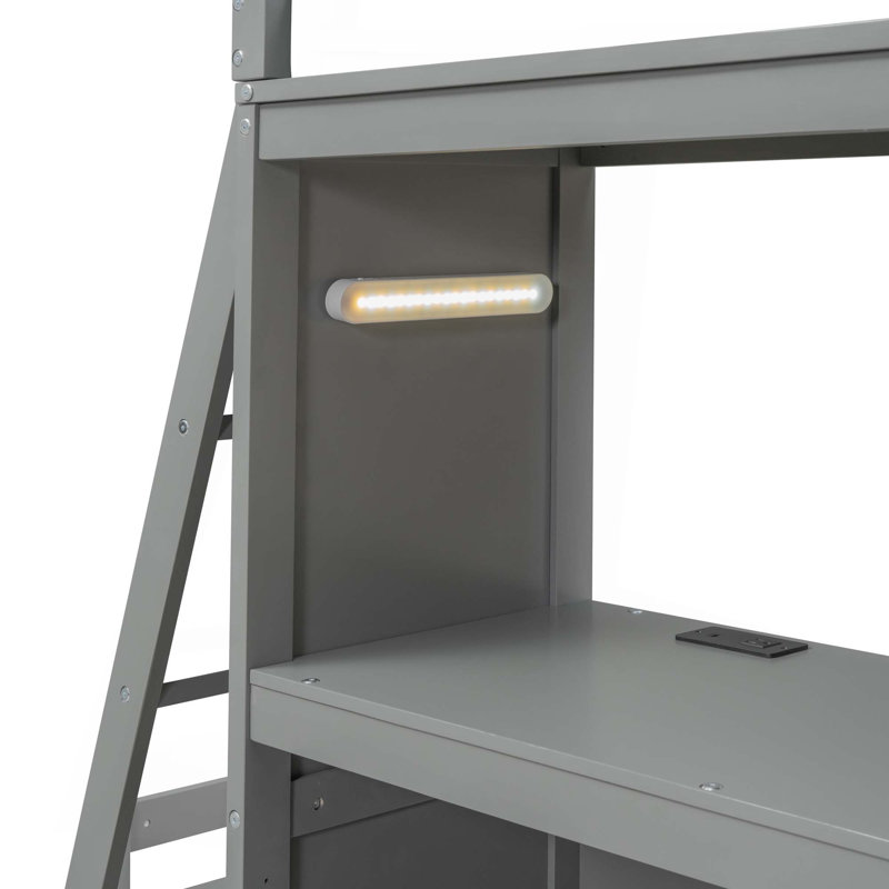 Lit superposé simple au-dessus de simple avec lumière DEL et ports USB, Gris