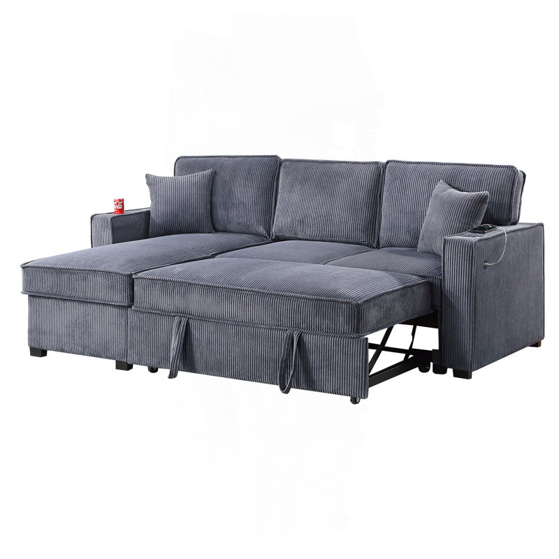 Ensemble de salon convertible 2 pièces, Velours côtelé gris foncé