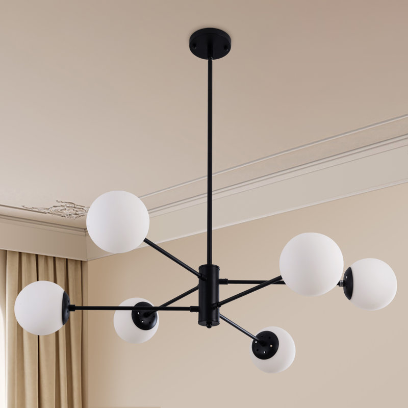 Lustre linéaire de type Spoutnik de style moderne à six lumières à intensité variable, Noir
