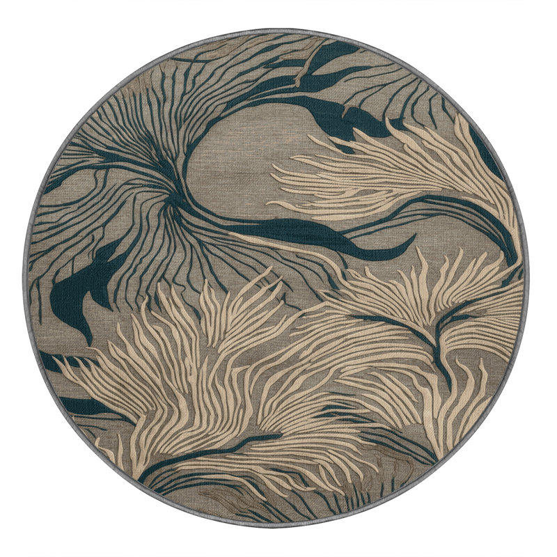 Tapis gris lavable à la machine, Rond 5 pi