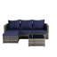 Canapé d'angle extérieur - Table basse amovible et tissu teinté - Mobilier de jardin 4 places, gris, coussins bleu foncé, structure