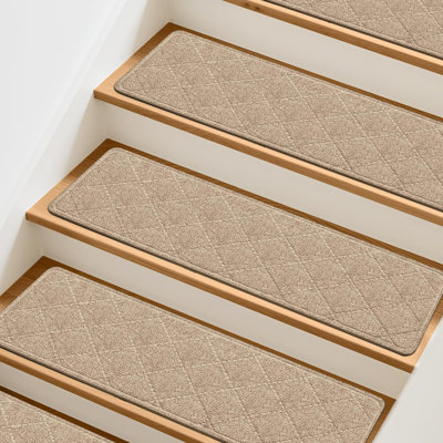 Stair Treads Non-Slip For Wooden Steps, 15Pack - 8" X 30" Edging Stair Runner Indoor For Kids Elders & Pets, Washable Carpet Stair Treads With Peel & Stick Reusable TPE Backing
