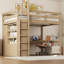 Lit mezzanine en bois avec garde-robe intégré, bureau, tablettes de rangement et tiroirs-1137581458