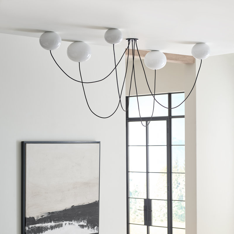 Peter Bristol Helium 5-light extra large LED chandelier in matte black finish with glass shades, 7" H x 27.9" W x 27.9" D
