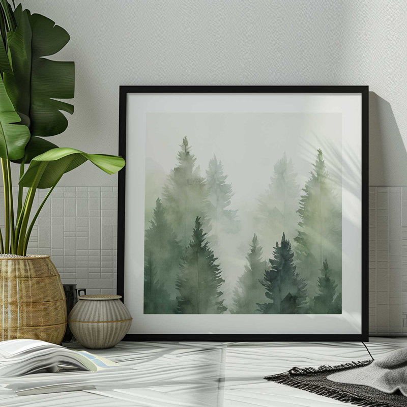Green Haze Woodland III, Cadre en zinc patiné, H 13,75 po x l 13,75 po