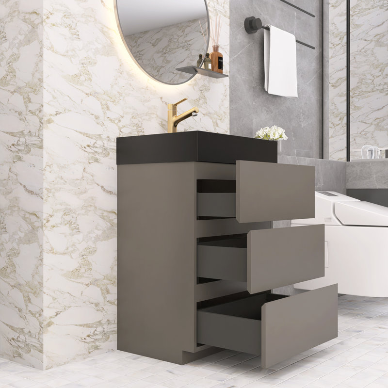 Ensemble de meuble-lavabo simple 24 po Natina, Gris, Noir mat