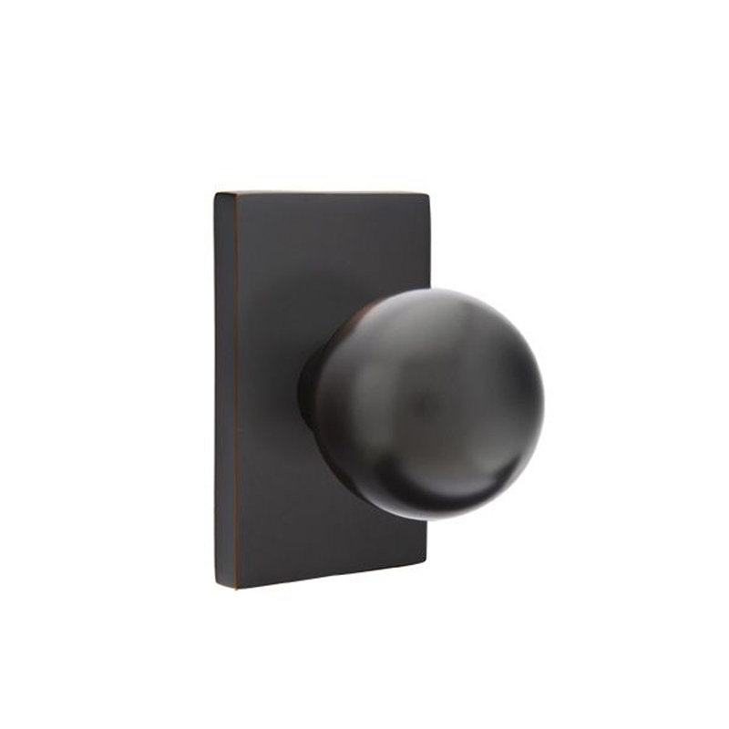 Passage Orb Knob with Rectangular Rosette, Oil Rubbed Bronze