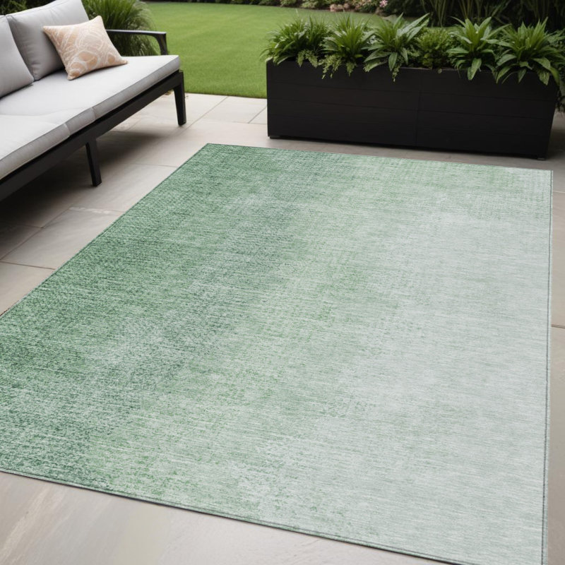 Tapis extérieur lavable abstrait vert artichaut 5 pi x 8 pi HomeRoots