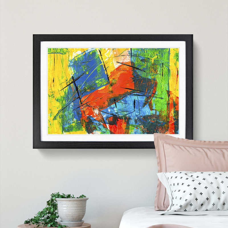 Abstract Art Painting Vol.185 by S.Johnson - Framed Print, 48cm H x 65cm W x 2cm D, Black Framed