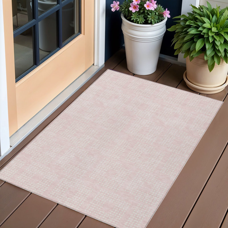 Tapis extérieur lavable à motif géométrique rose et ivoire 3 pi x 5 pi