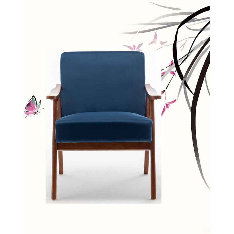 Ebern Designs Accent Chair With Velvet Upholstery And Solid Wood Frame ...