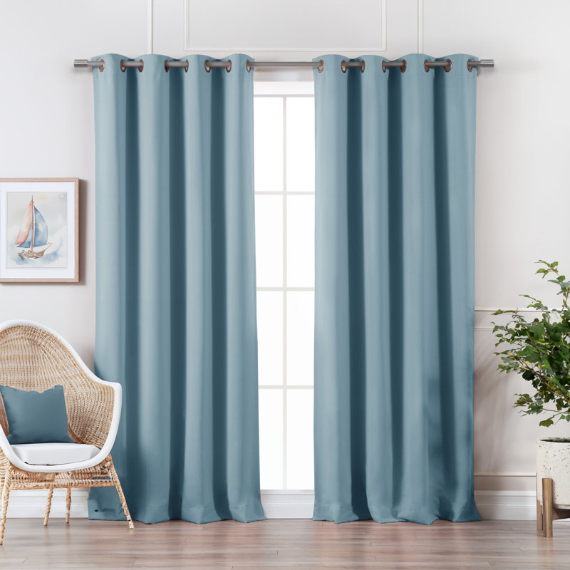 Adina Sevan Solid Thermal Grommet Curtain Panels, 52"W x 84"L, Ocean