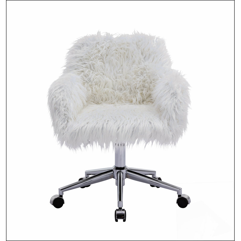 Modern Faux Fur home office chair, fluffy chair, White, White
