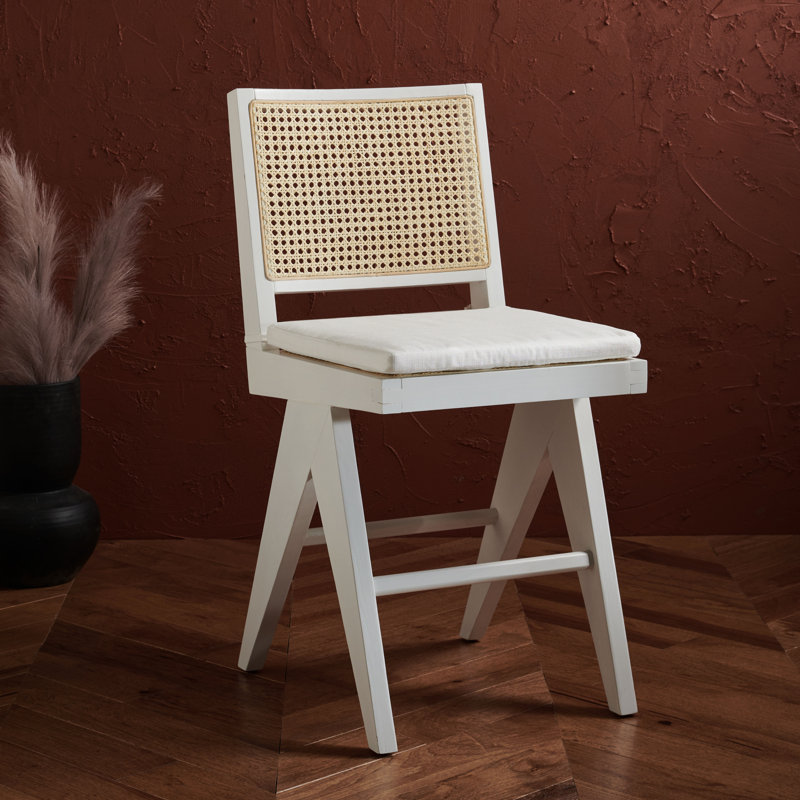 Garett Colette Rattan Barstool, White/Natural, Short Stool (22.1" Seat Height)