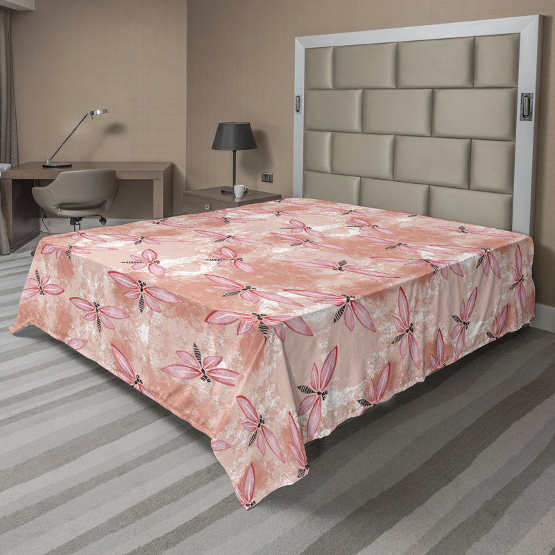 Drap plat Ambesonne Dragonfly, Drap plat pour très grand lit californien