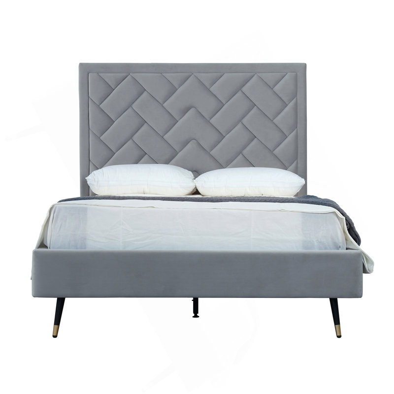 Lit tapissier en velours Crosby, Gris, Double