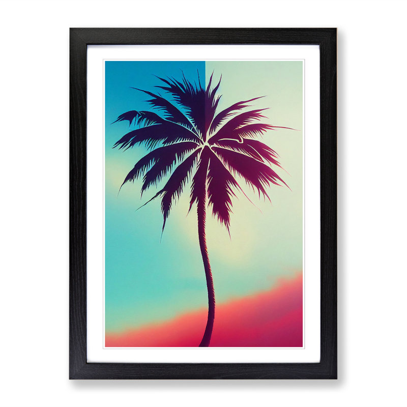 Palm Tree Spray - Single Picture Frame Painting, 34cm H x 25cm W x 2cm D, Walnut