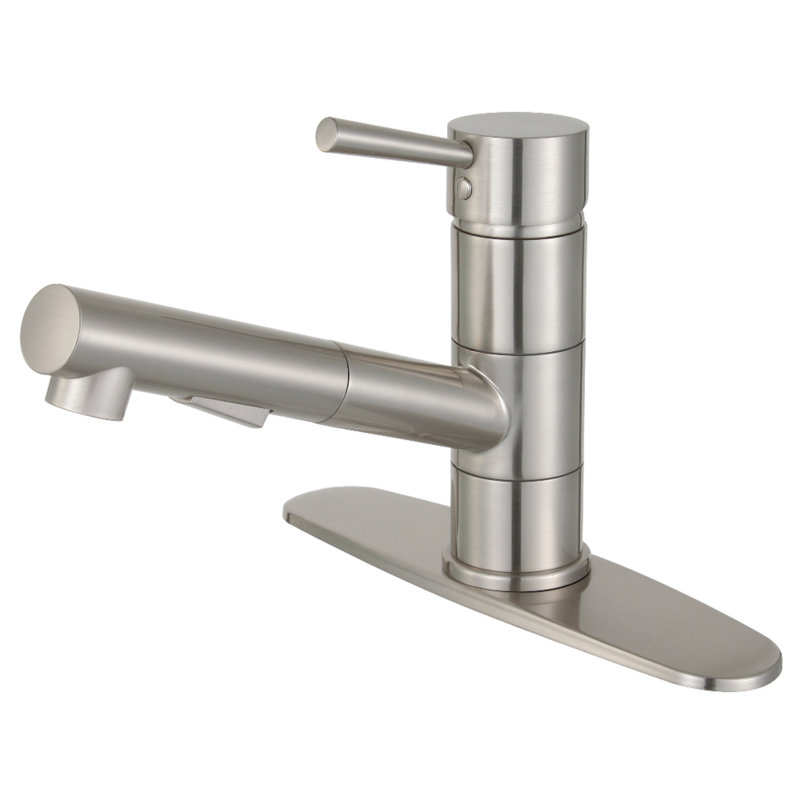 Kingston Brass Concord Single-Handle 1-Hole Deck Mount Pull-Out Sprayer Kitchen Faucet, Brushed Nickel