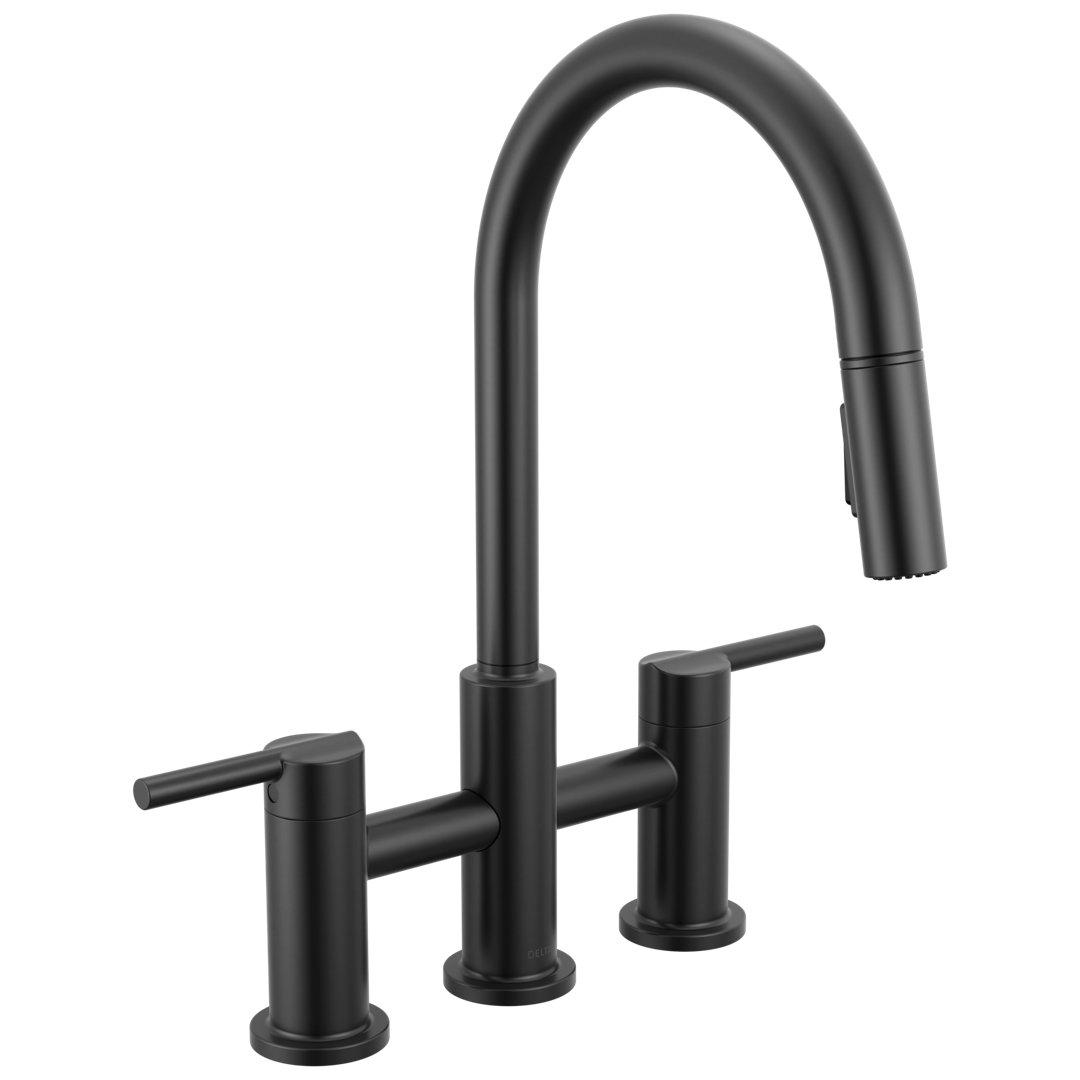 Nicoli Pull-Down Bridge Kitchen Sink Faucet, Two Handle Kitchen Faucet Delta 