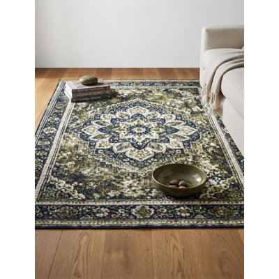 Tapis d'intérieur oriental en laine vert pâle tissé à la main