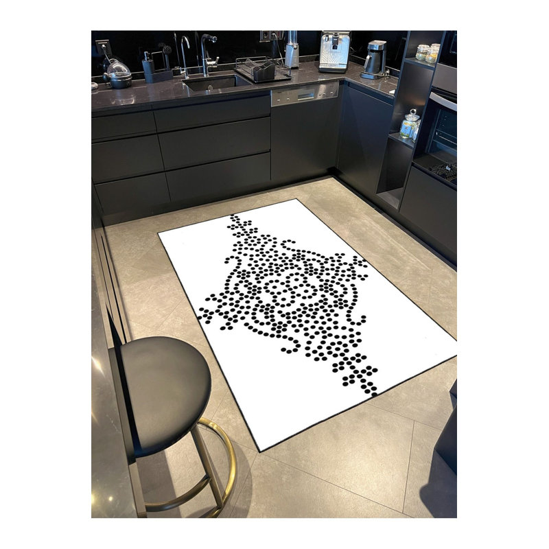 Tapis noir lavable à pois tissé, Sous-tapis rectangulaire de 3 pi 3 po x 4 pi 11 po