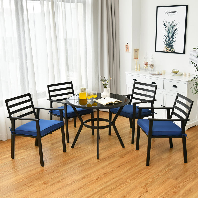Ensemble de salle à manger rond pour 4 personnes 35 po avec coussins
