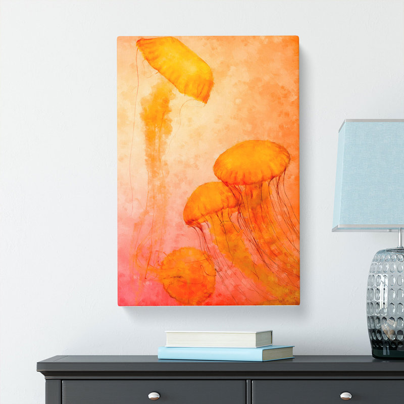 The Orange Jellyfish - Wrapped Canvas Painting, 76cm H x 50cm W x 3cm D