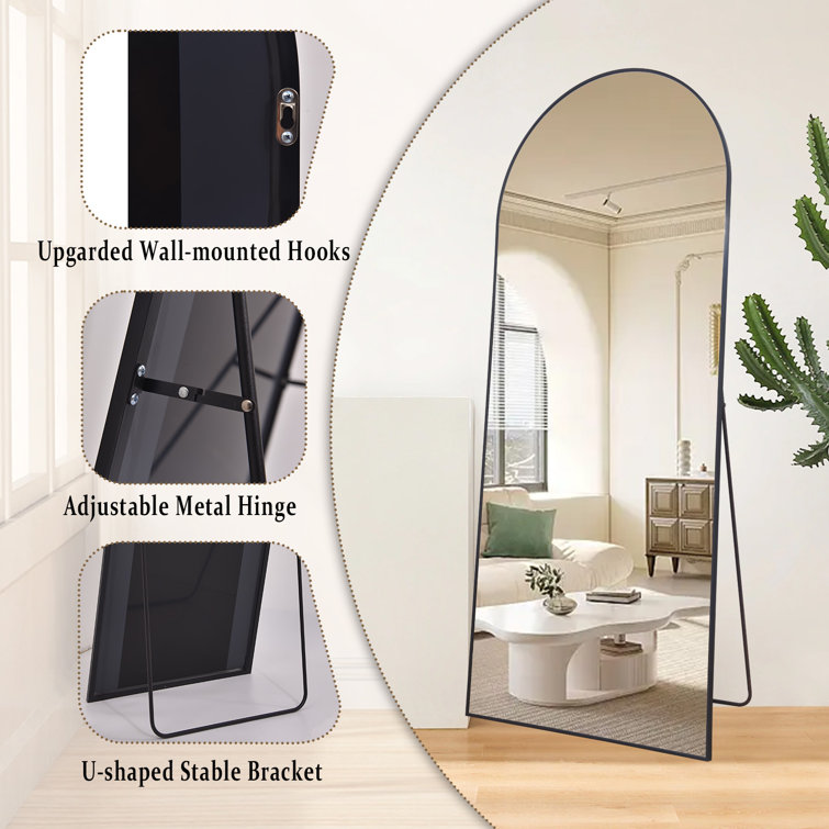 PexFix Full Length Floor Mirror Floor Mirror Stand Up Mirror Wall Mounted Hanging Mirror Bedroom Mirror Wall-Mounted Mirror with Black Aluminum