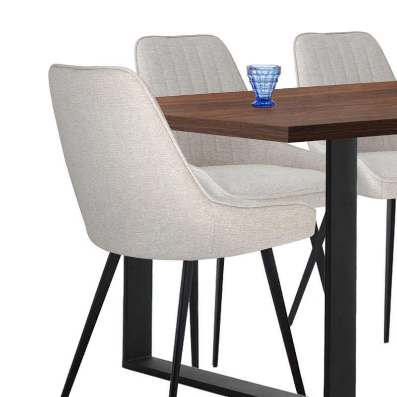 Audna 6-Person Upholstered Dining Set, Walnut, Beige