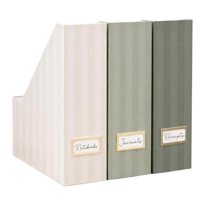 Beautiful Magazine Holder, Sturdy File Holder for Desk or Shelves, Organize and Arrange Your Paperwork, Files, Magazines, Books or Binders, Set of 3, (Sage)