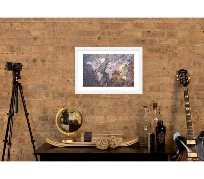 « world map on stone background », impression, H 16 po x l 24 po x P 1 po, Papier encadré blanc