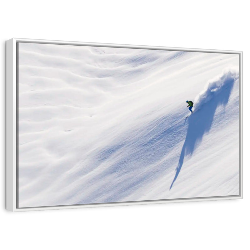 Homme faisant du ski, Cadre flottant blanc, 43 po x 29 po