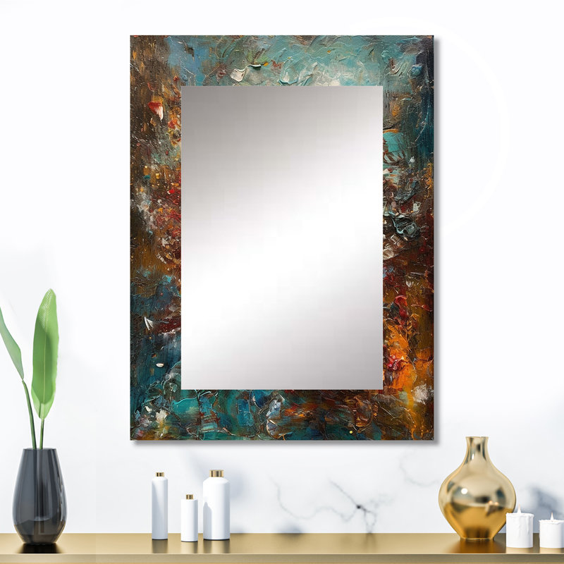 Automne bonheur après-midi abstrait rouge orange bleu I - peinture abstraite, miroir mural moderne, reproduction d'art en métal
