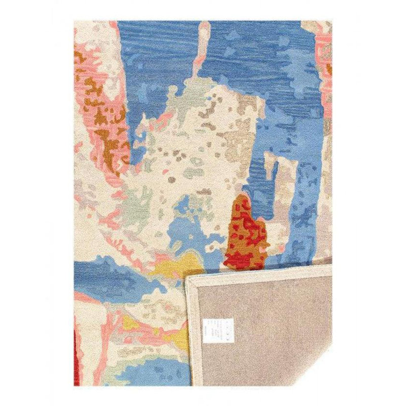 Tapis rectangulaire en laine / coton abstrait fait à la main 6 pi x 9 pi rouille / bleu / rose / beige / or